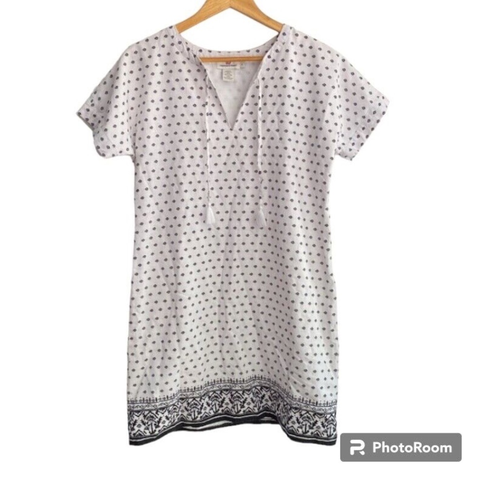 Vineyard Vines Linen Cotton Short Sleeve Dress Size 4 White/Black